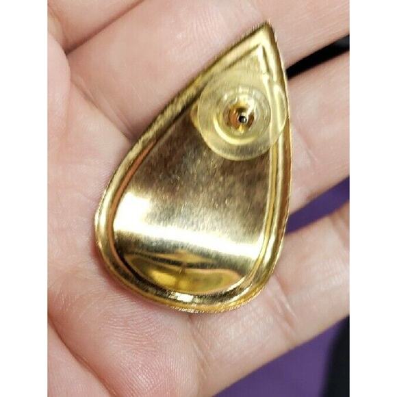 Retro Multicolored Earrings Glittery Swirl Enamel Curved Teardrop Gold Tone - Picture 8 of 13